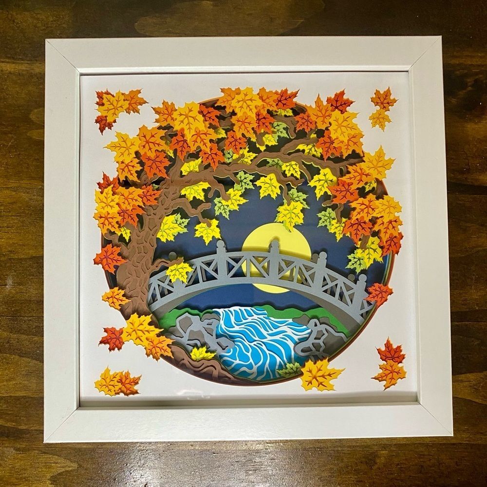 3D Autumn Fall Tree Bridge Shadowbox - Picture 5 of 8